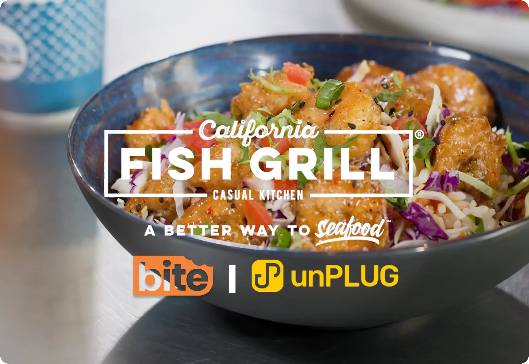 Bowl of food with logos