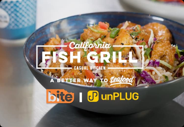Bowl of food with logos