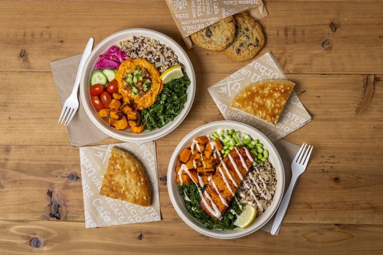 Salad bowls on a wood table