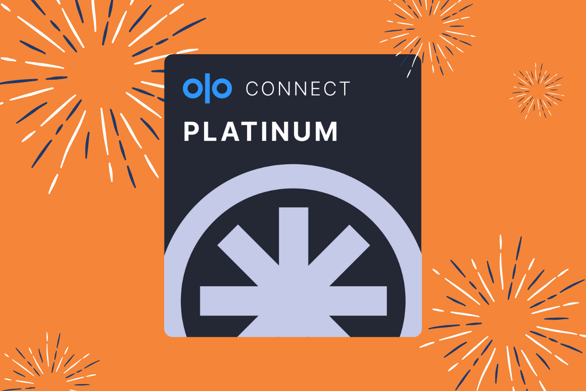 olo connect platinum badge on an orange background