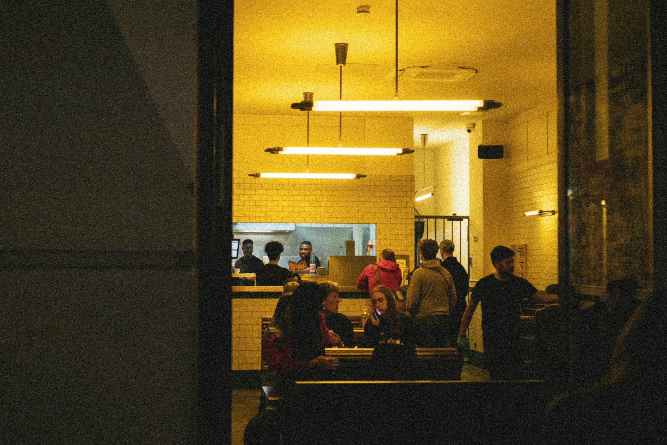 Customers at a fast casual restaurant